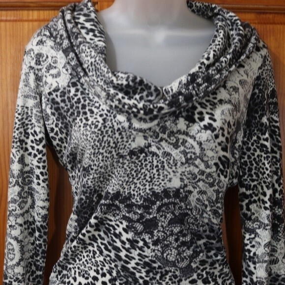Cache Vintage Mixed Animal Print Cowl Neck Long Sleeve Top Medium - Picture 2 of 16